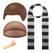 Despicable Costume Accessories Black Gray Stripes Scarf Fake Nose Latex Bald Head Wig Cap Cosplay Halloween Party Set