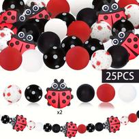 25/42/43PCS 3D Ladybug series silicone bead set, perfect for DIY handmade crafts such as keychains, necklaces, bracelets, etc
