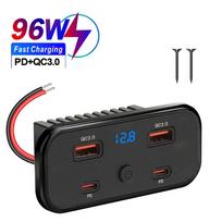 4/6 in 1 Quick Charger Panel PD QC3.0 Car Charger Socket 3.1A 12V/24V Motorcycle Bus Dual USB Power Outlet with on/off Switch & Digital Voltmeter 96W