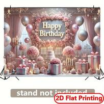 2D Happy Birthday Photography Backdrop, Pink Curtain & Balloon Themed Party Banner 47.2x31.5inch/120*80cm