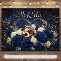 2D Starry Night Wedding Backdrop, Gold Rings Photography Background Decoration 47.2x31.5inch/120*80cm