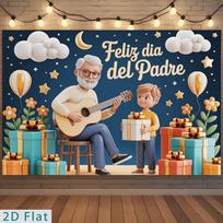 2D Feliz Dia del Padre Backdrop, Spanish Father's Day Guitar Party Photo Background Banner 47.2x31.5inch/120*80cm