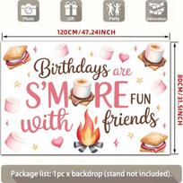 2D Camping S'mores Backdrop, Campfire Marshmallow Friends Themed Birthday Party Banner 47.2x31.5inch/120*80cm