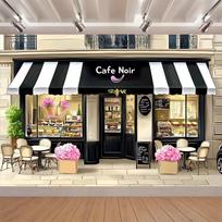 2D Black & White Cafe Noir Backdrop, Parisian Coffee Shop Wall Decor for Home 47.2x31.5inch/120*80cm