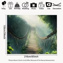 2D Misty Jungle Suspension Bridge Backdrop Tropical Rainforest Nature Photography Background Banner 47.2x31.5inch/120*80cm