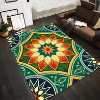 Mandala Flower Pattern Carpet with Vibrant Green and Orange Design Suitable for use as an anti-slip for living room bedroom sofas 40x60cm( 15x23in )