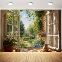 2D vintažinio kotedžo fonas, vasaros sodo lango fonas renginiams 47.2x31.5inch/120*80cm