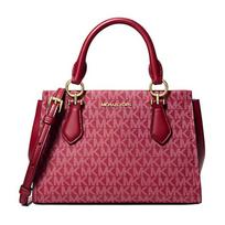 MICHAEL KORS MARILYN Auksinės Metalinės Apdailos Parduotuvių Krepšys Parduotuvių Krepšys Pirkinių Krepšys Dengtas Drobė Pečių Rankinė Maža Moteriška Vyšnių Raudonumo auksas