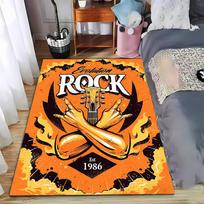 Evolution Rock Carpet with Guitar, Flame Design, Est 1986 Decor  Suitable for use as an anti-slip for living room bedroom sofas 40x60cm( 15x23in )