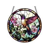 Acrylic Suncatcher Wind Chime Hanging Ornament with Bird and Floral Design for Home Garden Window Decoration Gift One Size
