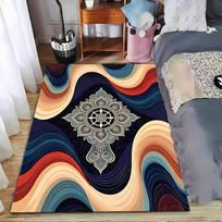 Mandala Pattern Area Rug with Colorful Abstract Wave Design Suitable for use as an anti-slip for living room bedroom sofas 40x60cm( 15x23in )