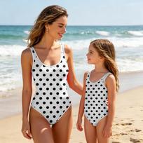 Girls One Piece Swimsuit Polka Dot Print Round Neck Tank Style Swimwear Suitable for Beach Pool Swim Training 140 balta
