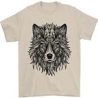 Mandala Tribal Wolf Tattoo Mens T-Shirt 100% Cotton S įvairiaspalvis