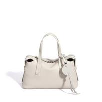 New first-layer cowhide bowling bag, genuine leather messenger shoulder handbag, versatile female office worker commuter bag