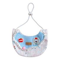 Cute Ruffled Pet Bib Pink And Blue Sweet Cat Bandana Bib Bear Embroidery Adjustable Pet Bib for Cats Small Dogs S