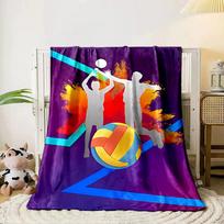 Two players in action with a colorful volleyball and abstract accents. for all seasons blanket lunch break throw gift 80cm x 120cm