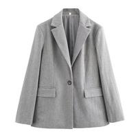 Women's Fashion Versatile Twill Suit Coat Autumn Straight Sleeve Flip Collar Single Buckle Blazers Jacket Office Lady Outcoat XS pilka spalva