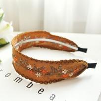 Korėjos šviesaus šilko plataus šono siuvinėjimo plaukų juostos Sequi Hair Accessories Plaukų juostelė mergaitėms Gėlių karūnos galvos juostos moterims ruda