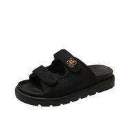 Women's Large Size Thick-soled Sandals Summer Denim Velcro Beach Slippers 36 juoda