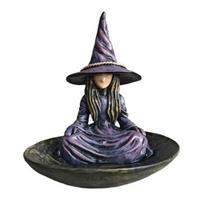 Meditating Witch Garden Bird Feeder Resin Witch Statue Outdoor Hanging Seeds Feeder for Outside Zen Garden Patio Backyard Decor Female