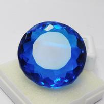 Gorgeous 123.50 Ct Blue Topaz Round Cut Loose Gemstone Lab-Created CERTIFIED 33.3 mm approx mėlyna