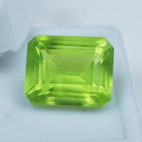 10.25 Ct NATURAL Stunning Green PERIDOT Emerald Cut Loose Gemstone CERTIFIED 12.3 mm approx žalia