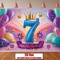 2D Happy 7th Birthday Backdrop Purple Teal Balloon Party Photo Banner 47.2x31.5inch/120*80cm