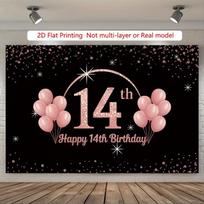 2D 14th Birthday Party Backdrop, Black Rose Gold Balloon Photo Background 47.2x31.5inch/120*80cm