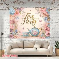 2D Tea Party Backdrop with Floral Teapot & Butterflies Photography Background 47.2x31.5inch/120*80cm