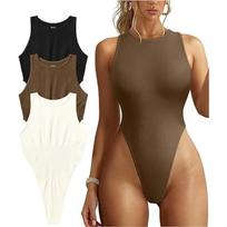 European and American women's onesie sexy high-cut ribbed sleeveless neck onesie L
