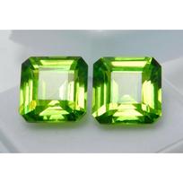 NATURAL Peridot Green 8 to 10 Carat CERTIFIED Gemstone SQUARE CUT Faceted Pair 12.8 mm approx each žalia