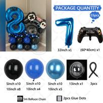 55pcs Gamepad Balloon Deep Blue Number Birthday Balloon Set Game Theme Party Decoration Children's Birthday Surprise Gift 32inch