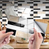 12/24/48Pcs Glossy Faux Marble Brick Peel and Stick Wall Tiles, Self Adhesive Backsplash Stickers for Kitchen Bathroom Decor (as the picture,12PCS)