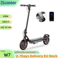 iScooter W7 35KM/H Elektrinis paspirtukas 8,5'' padanga 42V/10,5Ah baterija 650W variklis 27-37KM nuotolis Šoninė šviesos juosta E paspirtukas W7 35KM/H juoda