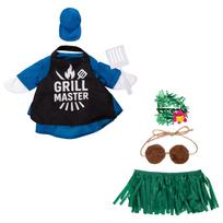 Kids BBQ Grill Master Costume Set Includes Shirt Hat Apron Spatula Coconut Bra Grass Skirt and Necklace Dress Up Outfit for Role Play