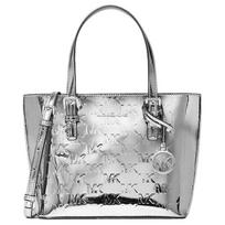 MICHAEL KORS rankinė Jet Set Extra Prekės ženklo logotipas įspaustas Pirkinių krepšys Logotipas Reguliuojamas nuimamas peties dirželis PU Totas krepšys Per petį Mini Moteriška sidabras