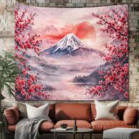 Mt. Fuji cherry blossoms, Japanese scenery, sunrise tapestry 75x100 juoda