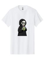 Grim-Reaper-Drinking-Boba-Tea Mens Graphic Tee, 100% Cotton, Casual Summer Wear S įvairiaspalvis