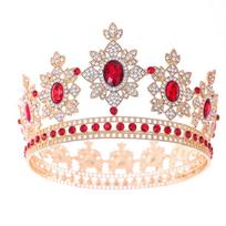 Luxury Baroque Queen Tiaras Elegant Rhinestone Diadem Trendy Women Hair Hoop  Stage Performances raudona