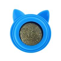 Rotatable Catnip Molar Stick Self-Adhesive Cat Cleaning Toy with Transparent Cover Catnip Balls Toy for Cats Pet Treats Supplies mėlyna
