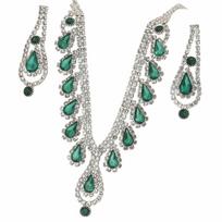 Crystal Water Drop Necklaces Geometric Pendant Necklace Earrings Set  Wedding Ceremony žalia
