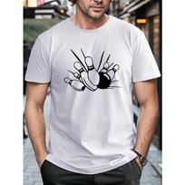 Plus Size, Bowling Print, Men's Graphic Design Crew Neck Active T-shirt for Summer, Casual Comfy Tees for Daily Gym Workout Running S įvairiaspalvis
