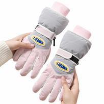 Windproof Snowboard Gloves  Full Finger Mittens Plush Skiing Gloves  Female/Girls rožinė