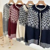 Fashion O Neck Cardigans Knitted Printed Sweater Women Autumn and Winter Loose Coats Top Casual Simple Vintage O Neck Long Sleeve Outer Clothes one size pilka spalva