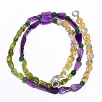 Natural Amethyst Peridot Citrine Gemstone Smooth Beads Necklace 17  UB-4521 UB-4521