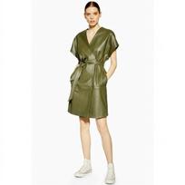 Women's Genuine Lambskin Leather Casual Party Wear Dress Olive Green Handmade S alyvuogių žalios spalvos