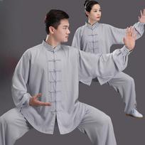 Clothing Loose Chinese Traditional Tang Suit Kung Fu Clothes Retro Oriental Unisex Tai Chi Elastic Waist Loungewear XS šviesiai pilka spalva