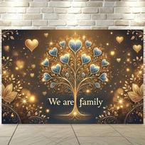 2D Family Celebration Backdrop, Elegant Golden Family Tree Party Photo Background 47.2x31.5inch/120*80cm