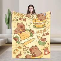 Animacinis Kapibaros Rašto pledas Šiltas Minkštas Spausdintas pliušinis pledas sofai, lovai, kelionėms, biurui Flanelinis lovatiesė Lovos uždangalas 100x150cm