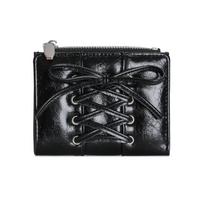 Women’s Lace Up Short Wallet PU Leather Mini Bifold Wallet Cute Coin Purse with Zipper Card Holder ID Window Small Wallet for Girls Ladies juoda